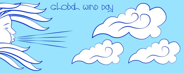 Ημέρα Παγκόσμιας Wind Έννοια Των Οικολογικών Διακοπών Ιουνίου Άνεμος Σύμβολο — Διανυσματικό Αρχείο