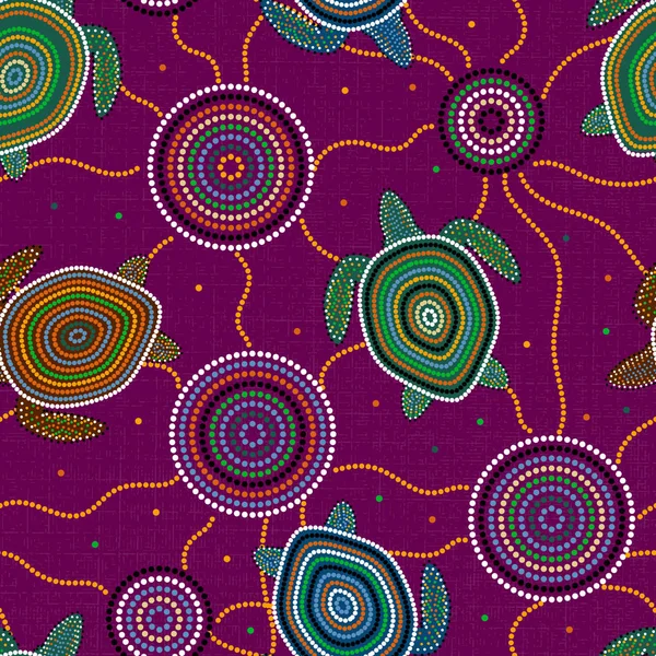 Australian Aboriginal Art Point Drawing Sea Turtles Jellyfish Seamless Pattern — Stock Vector