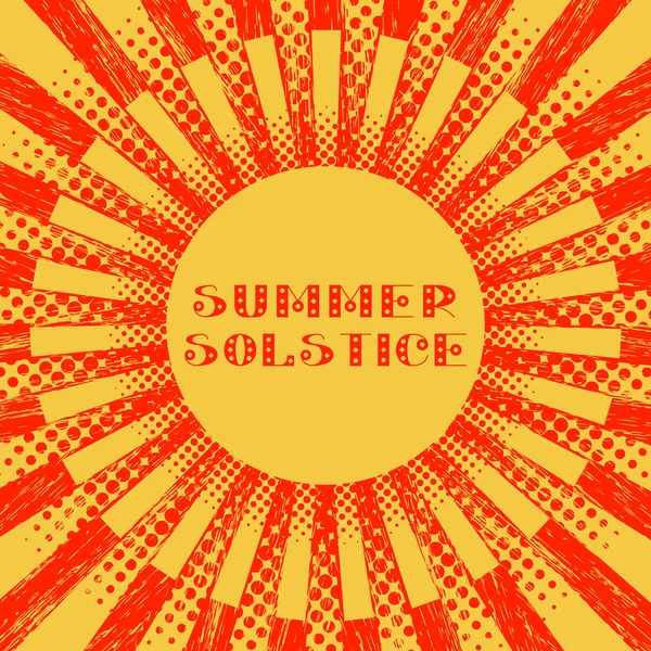 Konzept Sommersonnenwende Pop Art Stil Stilisierte Sonne Und Strahlen Rot — Stockvektor