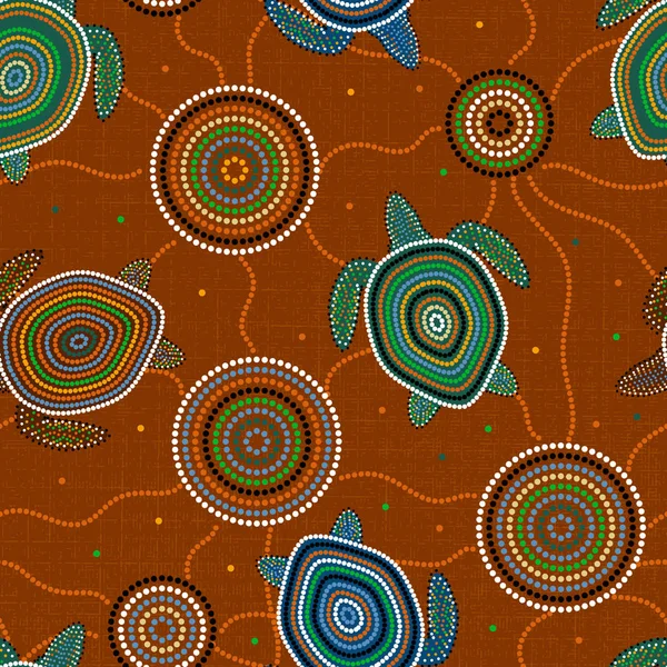 Australian Aboriginal Art Punto Dibujo Tortugas Marinas Medusas Patrón Sin — Vector de stock