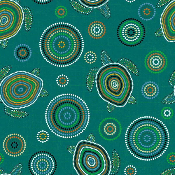 Australian Aboriginal Art. Des tortues marines. Modèle sans couture. Contexte vert — Image vectorielle