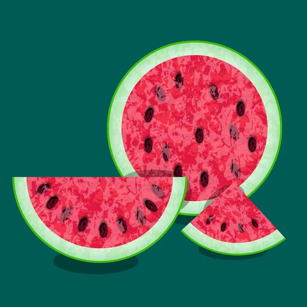 Watermelon Cut Half Cut Slice Cut Quarters Vector Illustration Texture — Stock Vector