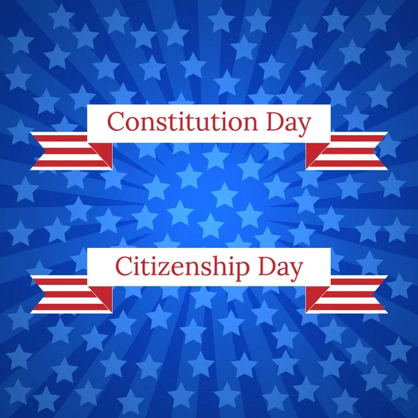 アメリカ合衆国の市民権日と憲法記念日 アメリカの国民の休日の概念 センター 青い星 イベントの名前のテープから青い光線 — ストックベクタ