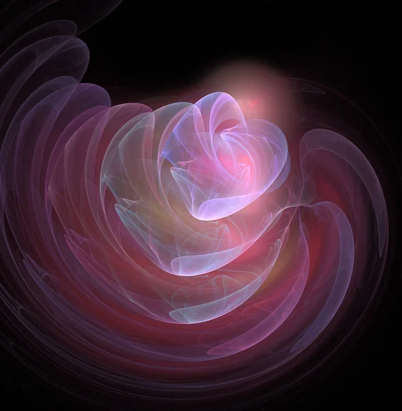 Fraktale Abstraktion Zarte Rose Und Blütenblätter Schwarzer Hintergrund — Stockfoto