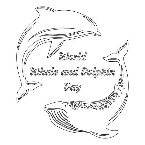 World Whale Dolphin Day July Concept Ecological Holiday Silhouettes Dolphin — Stock Vector
