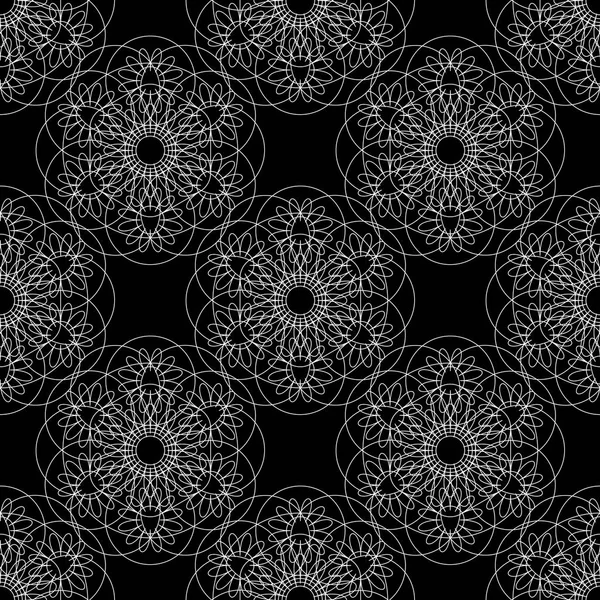 Mandala Bloem Lineaire Afbeeldingen Naadloze Patroon Geometrisch Symmetrische Tekening Zwarte — Stockvector