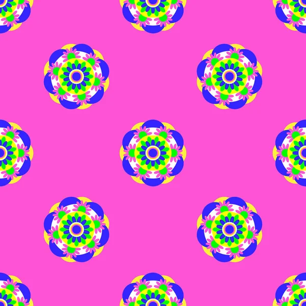Mandala Fleurs Modèle Sans Couture Dessin Géométrique Symétrique Fond Rose — Image vectorielle