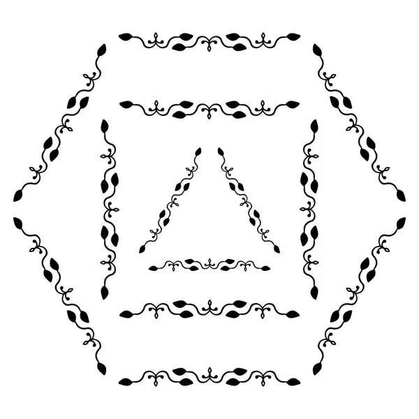 Conjunto Borda Decorativa Ornamental Com Canto Quadros Triangulares Quadrangulares Hexagonais — Vetor de Stock