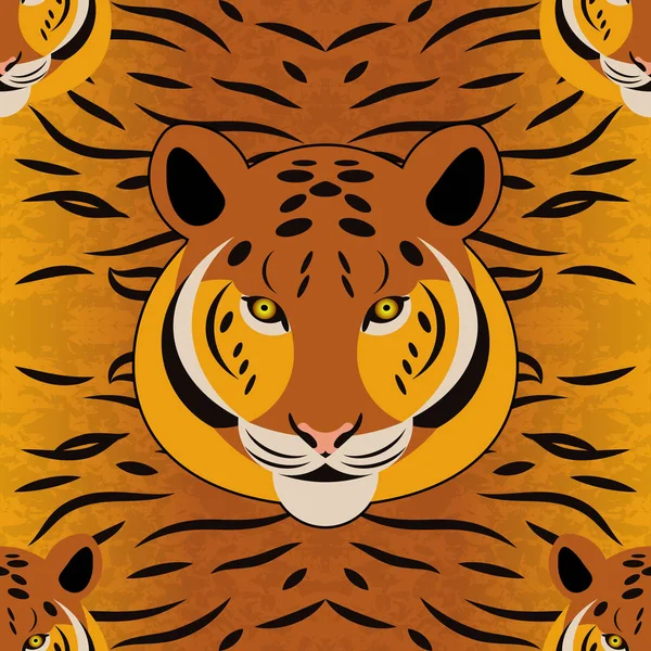 Tiger Head Fur Texture Seamless Pattern Cartoon Style — Stock Vector