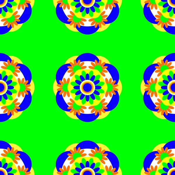 Květinové Mandaly Vzor Bezešvé Geometrické Symetrické Kreslení Světle Zelené Pozadí — Stockový vektor