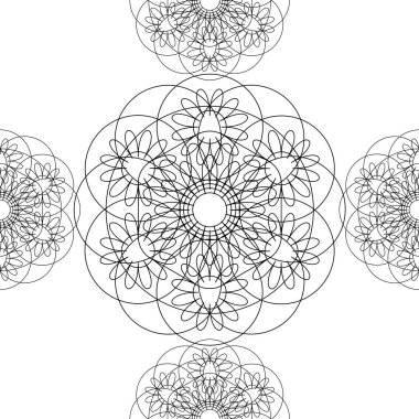 Çiçek mandala. Doğrusal grafik. Seamless modeli. Geometrik simetrik çizim. Beyaz arka plan. Büyük öğeleri