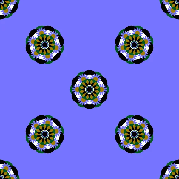 Квіткова Мандала Безшовні Візерунки Геометричне Симетричне Креслення Синій Фон — стоковий вектор