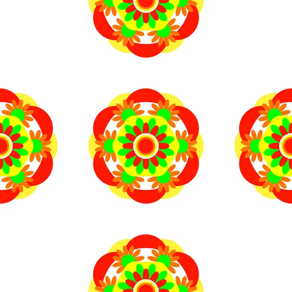 Mandala Flores Patrón Sin Costuras Dibujo Geométrico Simétrico Fondo Blanco — Vector de stock
