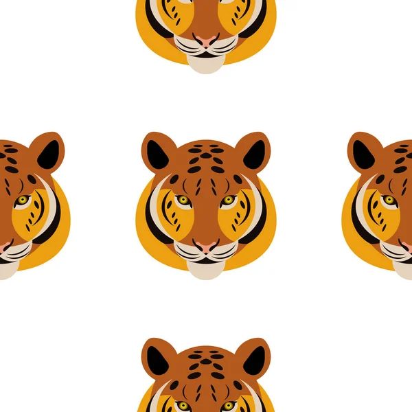 Tiger. Kopf, weißer Hintergrund. nahtloses Muster — Stockvektor