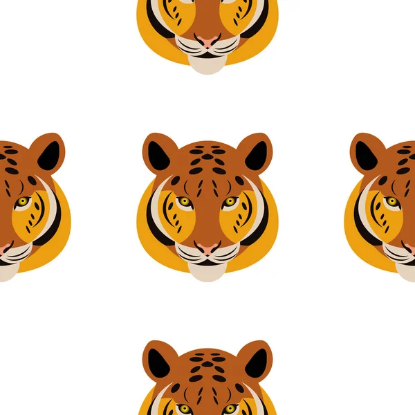 Tigre. Cabeza, fondo blanco. Patrón sin costura — Vector de stock