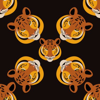 Kaplan. Kafa. Siyah arka plan. 45 derece döndürür. Seamless modeli