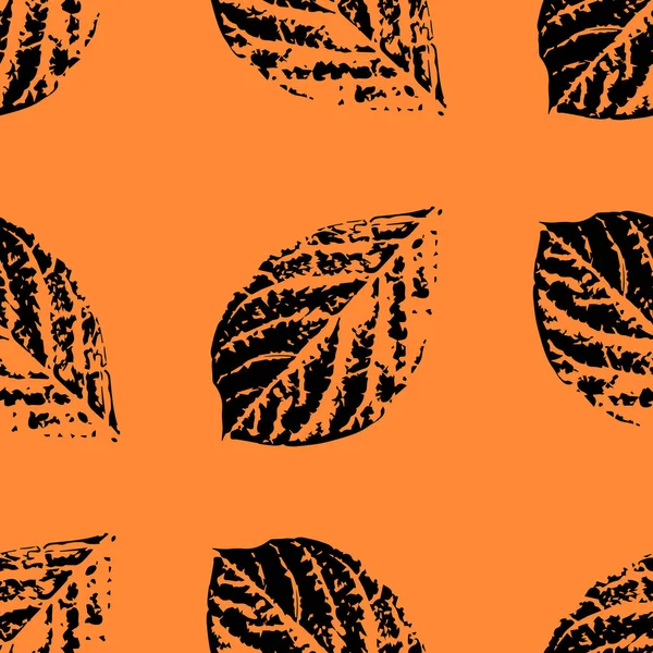Εκτυπώσεις Φύλλα Των Δέντρων Χωρίς Ραφή Πρότυπο Μαύρα Στοιχεία Πορτοκαλί — Διανυσματικό Αρχείο