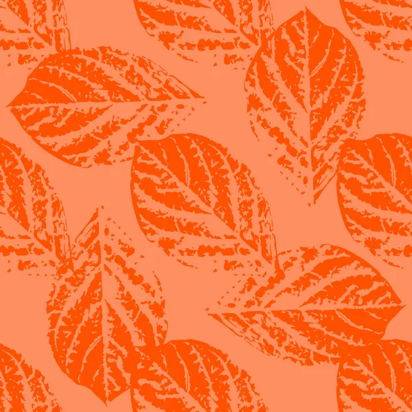 Εκτυπώσεις Φύλλα Των Δέντρων Χωρίς Ραφή Πρότυπο Φόντο Πορτοκαλί Δείκτες — Διανυσματικό Αρχείο