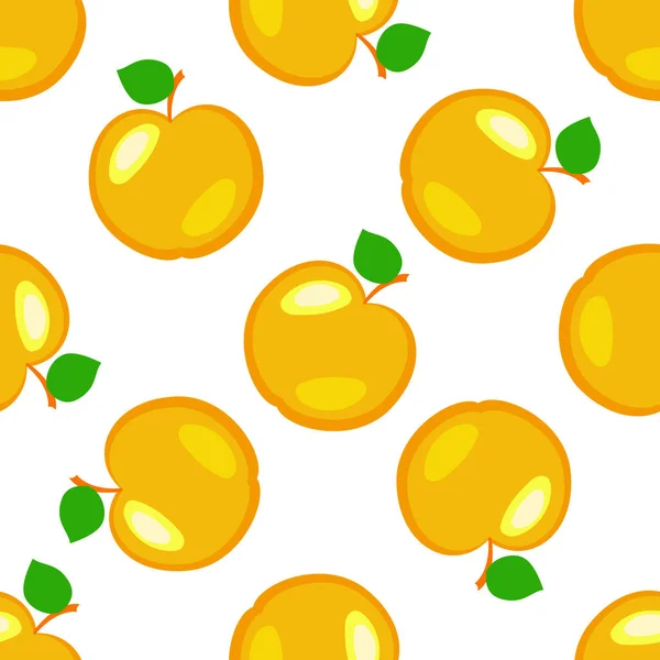 Manzanas Frutas Patrón Sin Costura Elementos Amarillos Fondo Blanco — Vector de stock