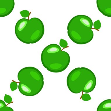 Elma. Meyve. Seamless modeli yeşil öğeleri beyaz arka plan