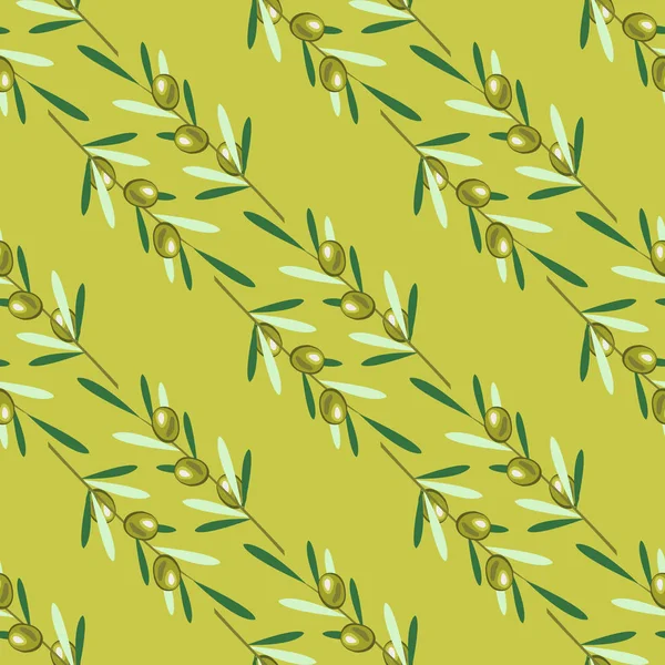 Grenar Träd Seamless Mönster Grön Oliv Frukt Lämnar Olive Bakgrund — Stock vektor