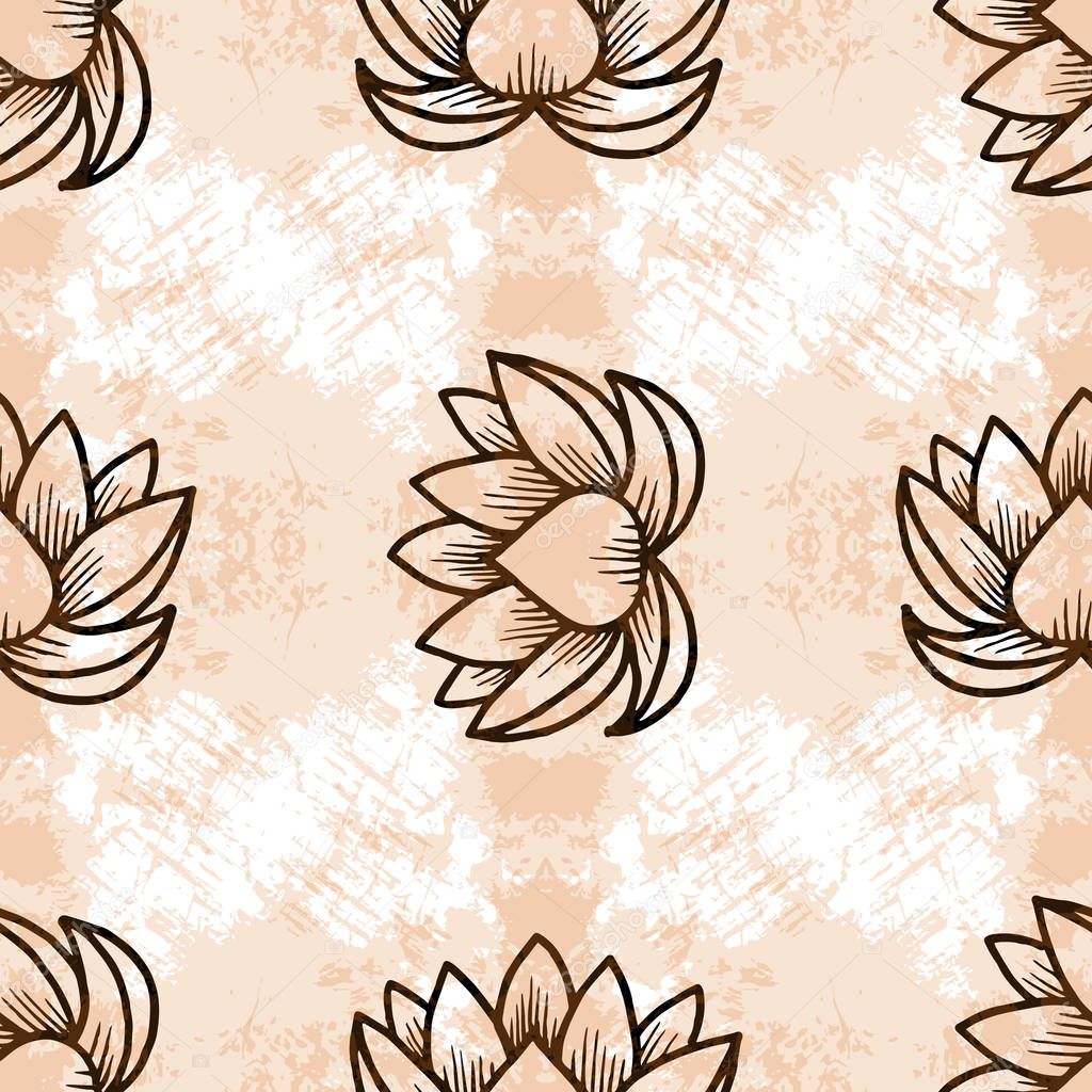 Lotus. Seamless pattern. Oriental Indian Chinese Traditional. Grunge background