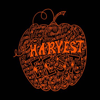 Balkabağı. Hasat Festivali. Bir tatil kavramı. El çizimi. Yazı, Poster afiş davet doodles