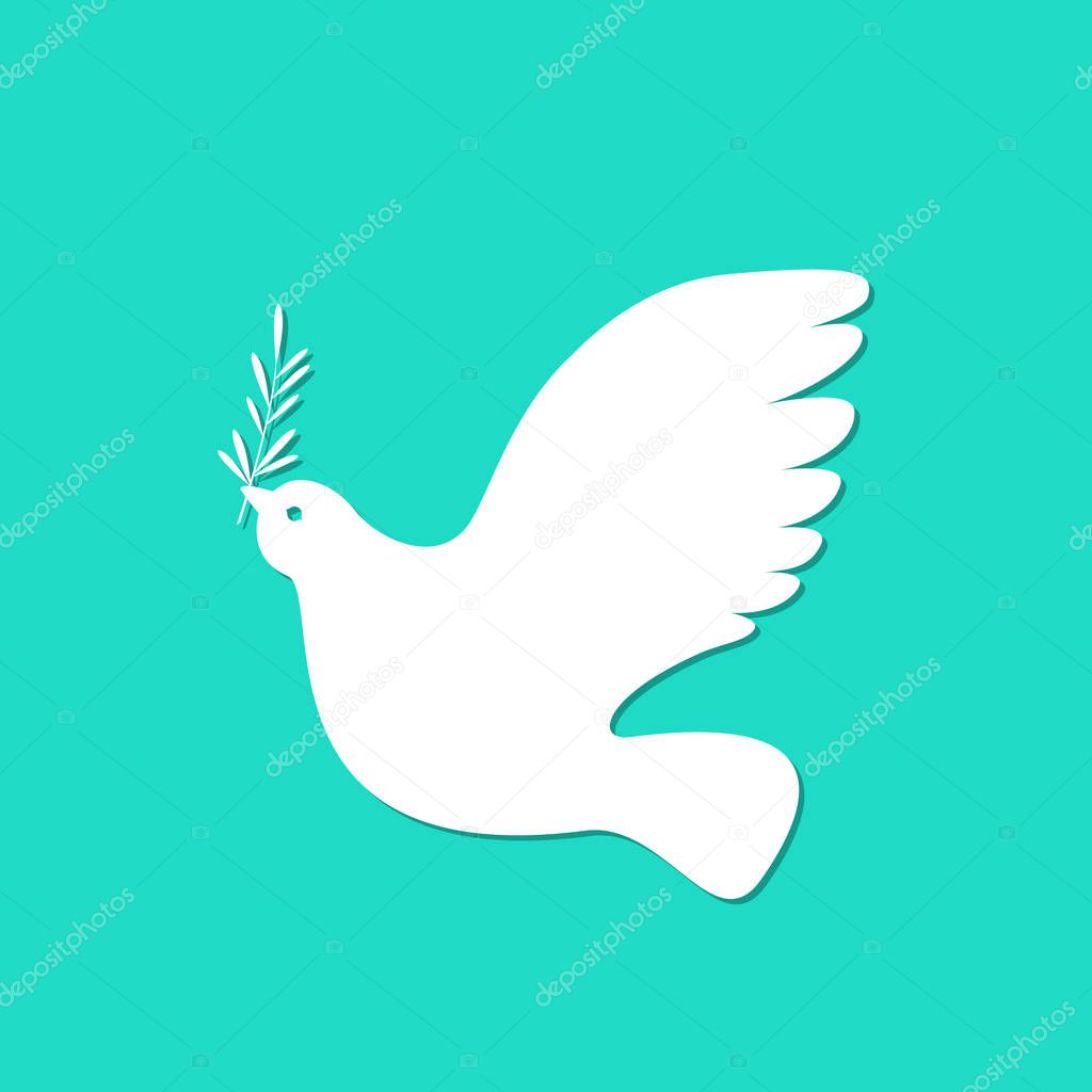 International Peace Day. Concept of a social holiday. White dove with olive branch.