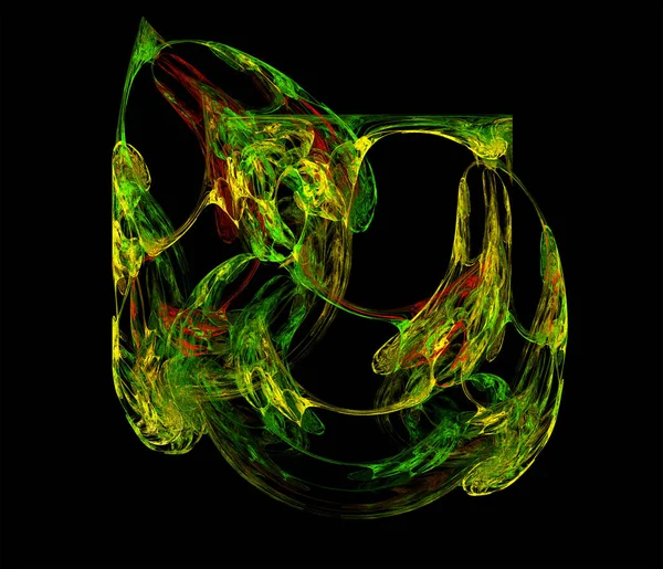 Фрактальная Абстракция Светящаяся Спиральная Форма Черный Фон Круги Капли — стоковое фото