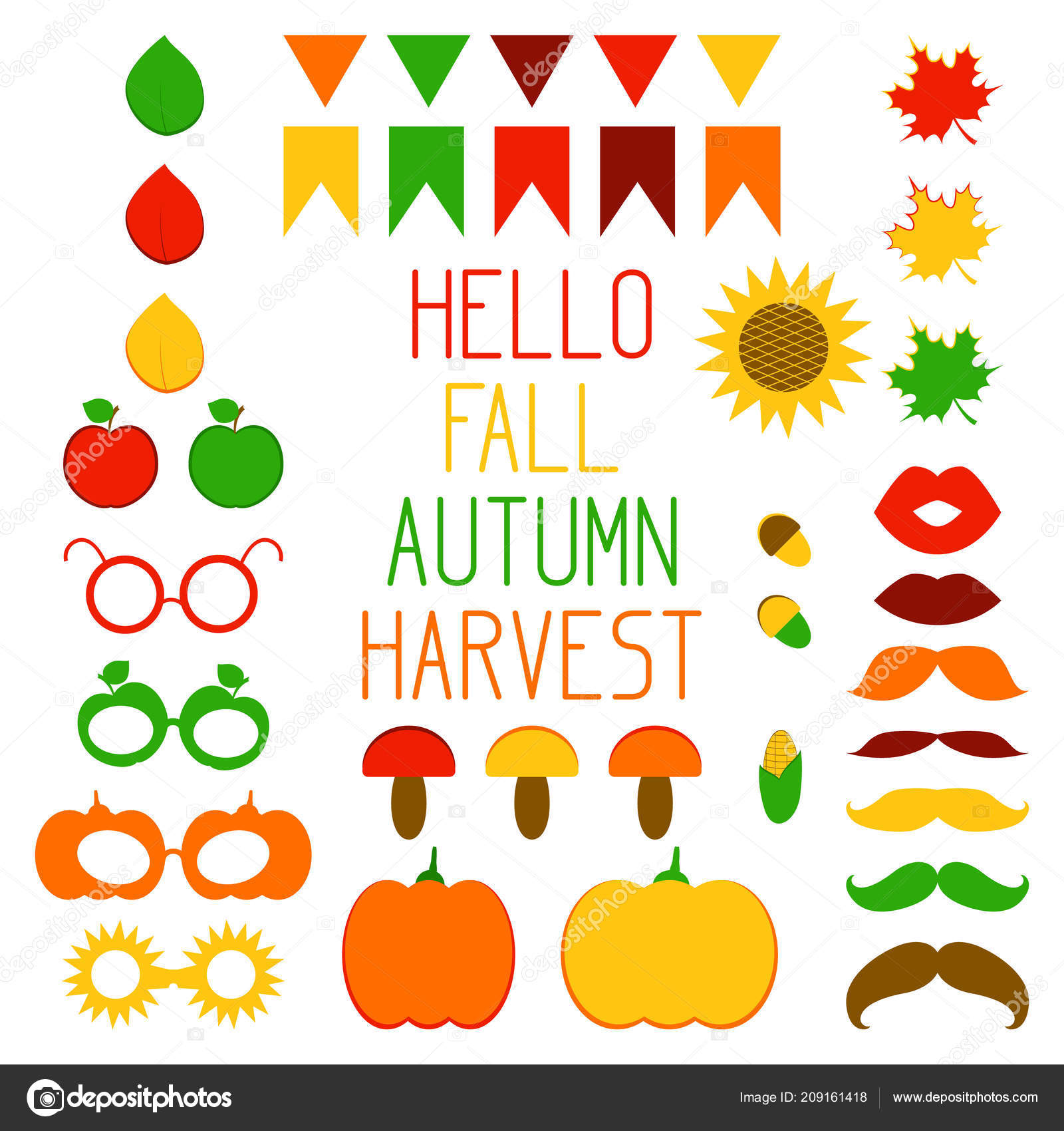 Photo Booth Props Fall Autumn Harvest Vector Design Elements Print