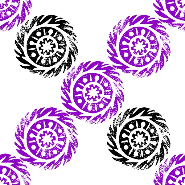 Étnico Tribal Nativo Círculo Mandala Linograbado Dibujado Mano Patrón Geométrico — Vector de stock
