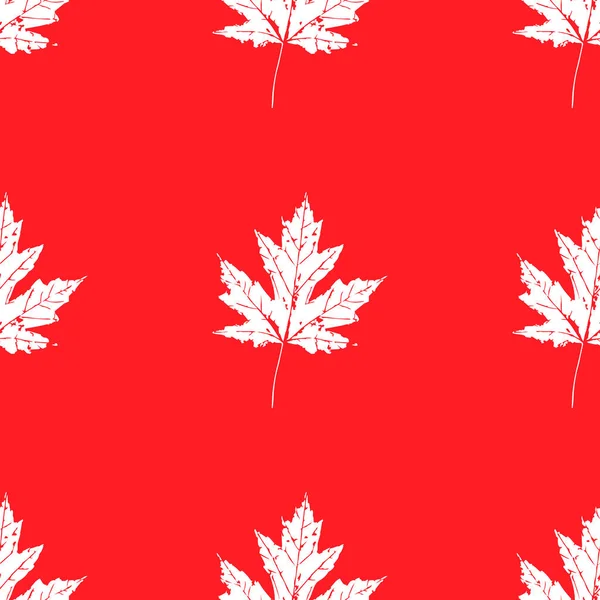 Blätterabdrücke Von Bäumen Kanadischer Ahorn Nahtloses Muster Weiße Elemente Roter — Stockvektor