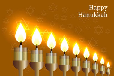 Hanukkah. 2-10 Aralık. Musevi tatil kavramı. Dokuz mumlar. Yan görünümü. Altıgen davut yıldızı