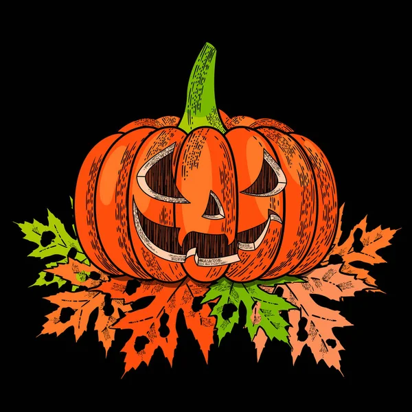 Halloween Octubre Concepto Unas Vacaciones Una Calabaza Con Una Cara — Archivo Imágenes Vectoriales