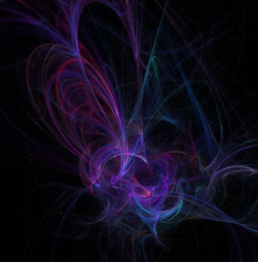 Fraktal soyutlama. Parlayan bir spiral şekil, enerji, gerilim, güç, siyah arka plan sembolü