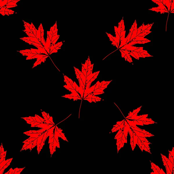 Prints Leaves Trees Canadian Maple Seamless Pattern Red Elements Black — Stock Vector