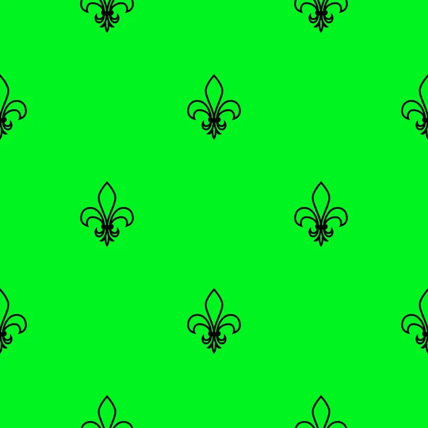 Seamless Mönster Fleur Lis Linjär Vektorgrafik Geometriska Symmetrisk Teckning Grön — Stock vektor