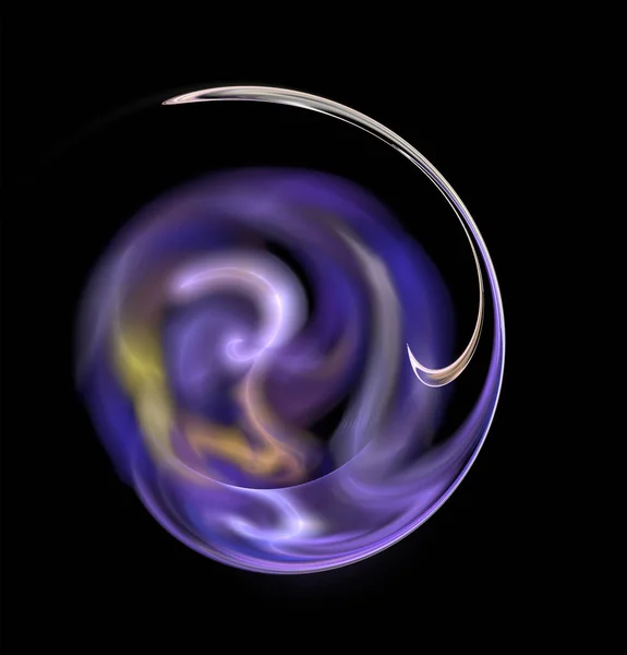 Fractal abstraction. Blue glowing and blur round figure, a symbol of energy, tension, power, black background
