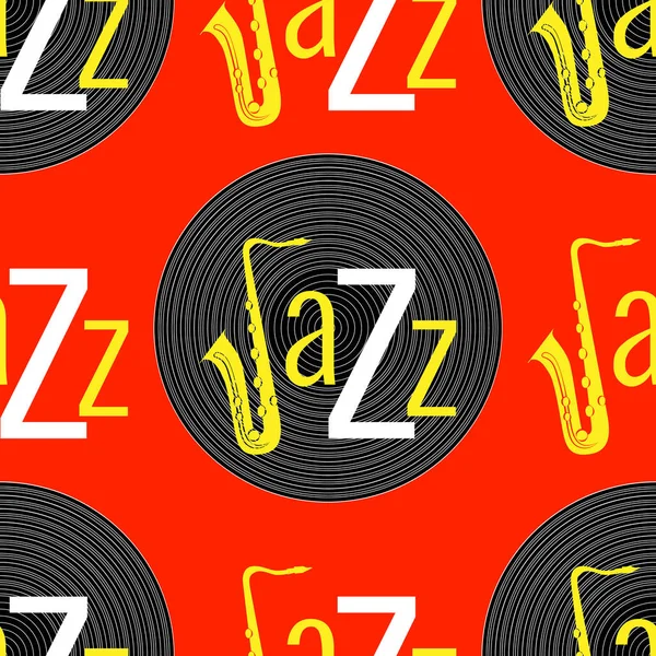 Jazz Concept Vinyl Record Het Woord Jazz Brief Saxofoon — Stockvector