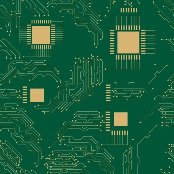 Microcircuito Sfondo Astratto Tecno Schema Senza Soluzione Continuità Sfondo Verde — Vettoriale Stock