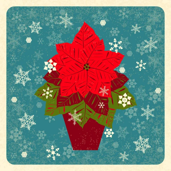 Julstjärna Lerkruka Euphorbia Pulcherrima Vektorillustration Nytt Jul Traditionella Symboler Retro — Stock vektor
