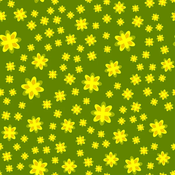 Vasant Panchami. Concept Indiase religieuze festival. Gestileerde mosterd bloemen. Groene achtergrond. Naadloze patroon. — Stockvector