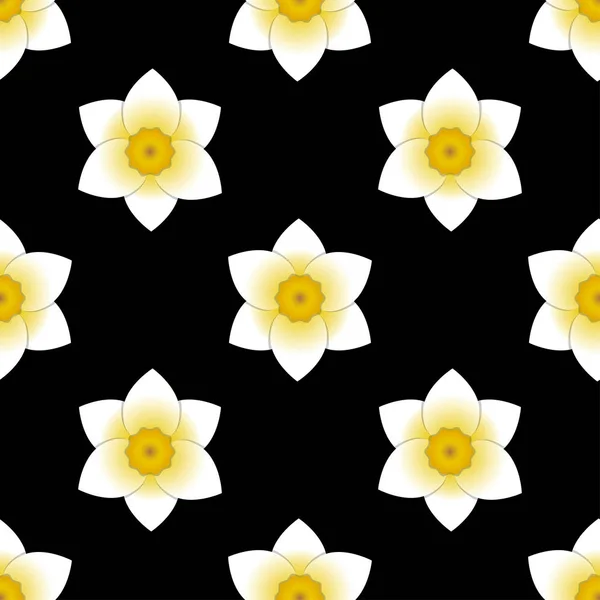 Narcissus Bloei Bloem Naadloze Patroon Zwarte Achtergrond — Stockvector