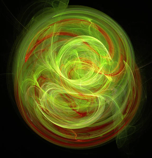 Fractal Abstraction Glowing Center Which Spirals Waves Green Red Black — Stock Photo, Image