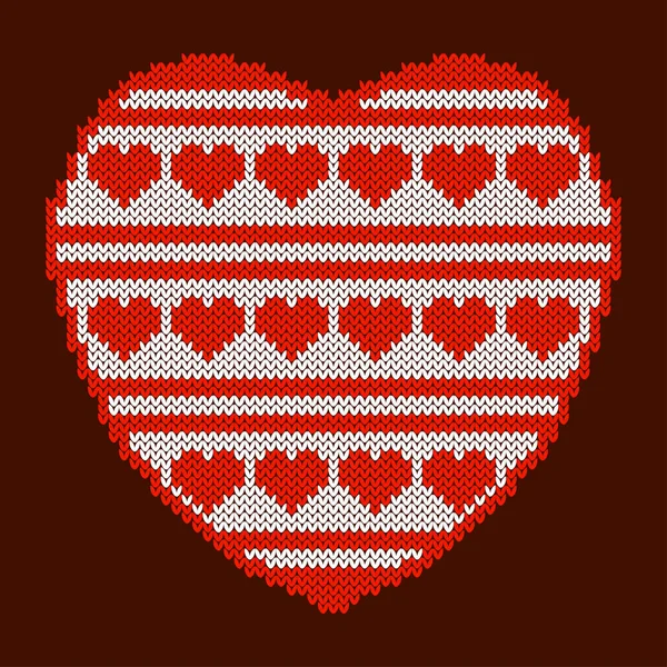 San Valentino Texture Lavorata Maglia Forma Cuore Schema Cuori Strisce — Vettoriale Stock