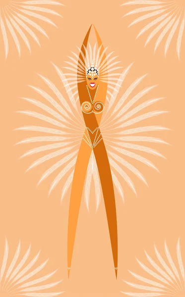 Карнавал Рио Танцовщица Самбы Стилизованная Девушка Украшенная Бусами Перьями — стоковый вектор
