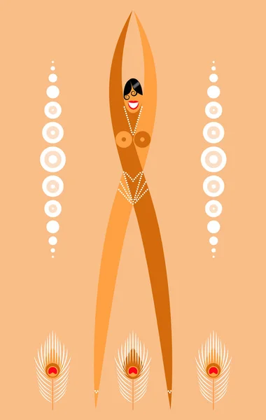 Lány Flapper 1920 Évektől Táncos Stilizált Illusztrációja Pearl Páva Tollak — Stock Vector