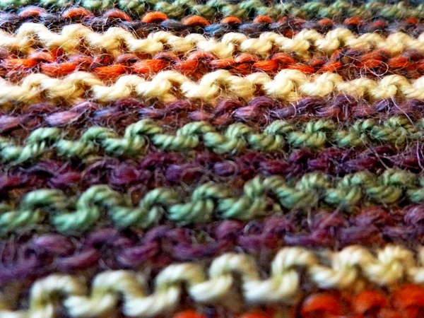 Knitted Multicolored Fabric Texture Background Image Close Hobbies Leisure Crafts — Stock Photo, Image