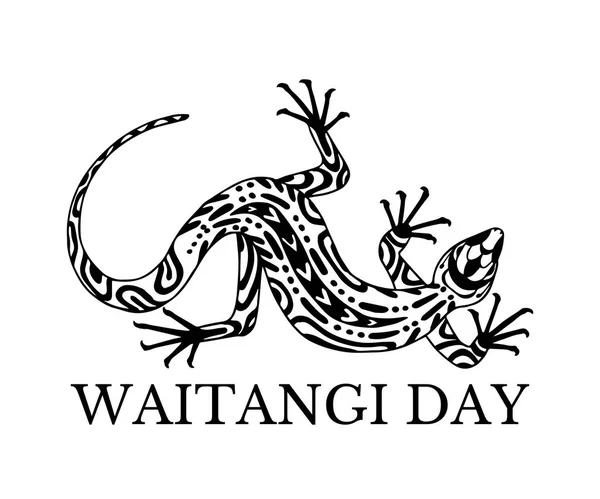 Waitangi Tag Nationalfeiertag Des Neuseelands Ethnische Eidechse — Stockvektor