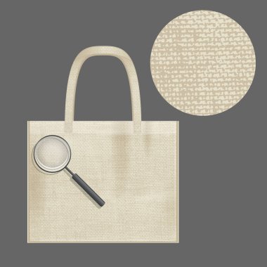Tuval pamuk tekstil Eko çanta. Büyüteç'i yakın çekim. Doğal renk. Plastik kirliliği durdurmak. Çuval bezi doku
